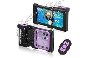 ShellBox Case Diving Case 3rd Gen for Samsung Galaxy/iPhone Series, Universal Phones [4.9-6.9 Inch], Snorkeling 15m/50ft,with Compass,Bluetooth-Controlled(Black-Purple)