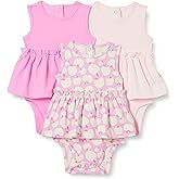 Amazon Essentials Baby Girls' Sleeveless Bodysuit Dress, Pack of 3