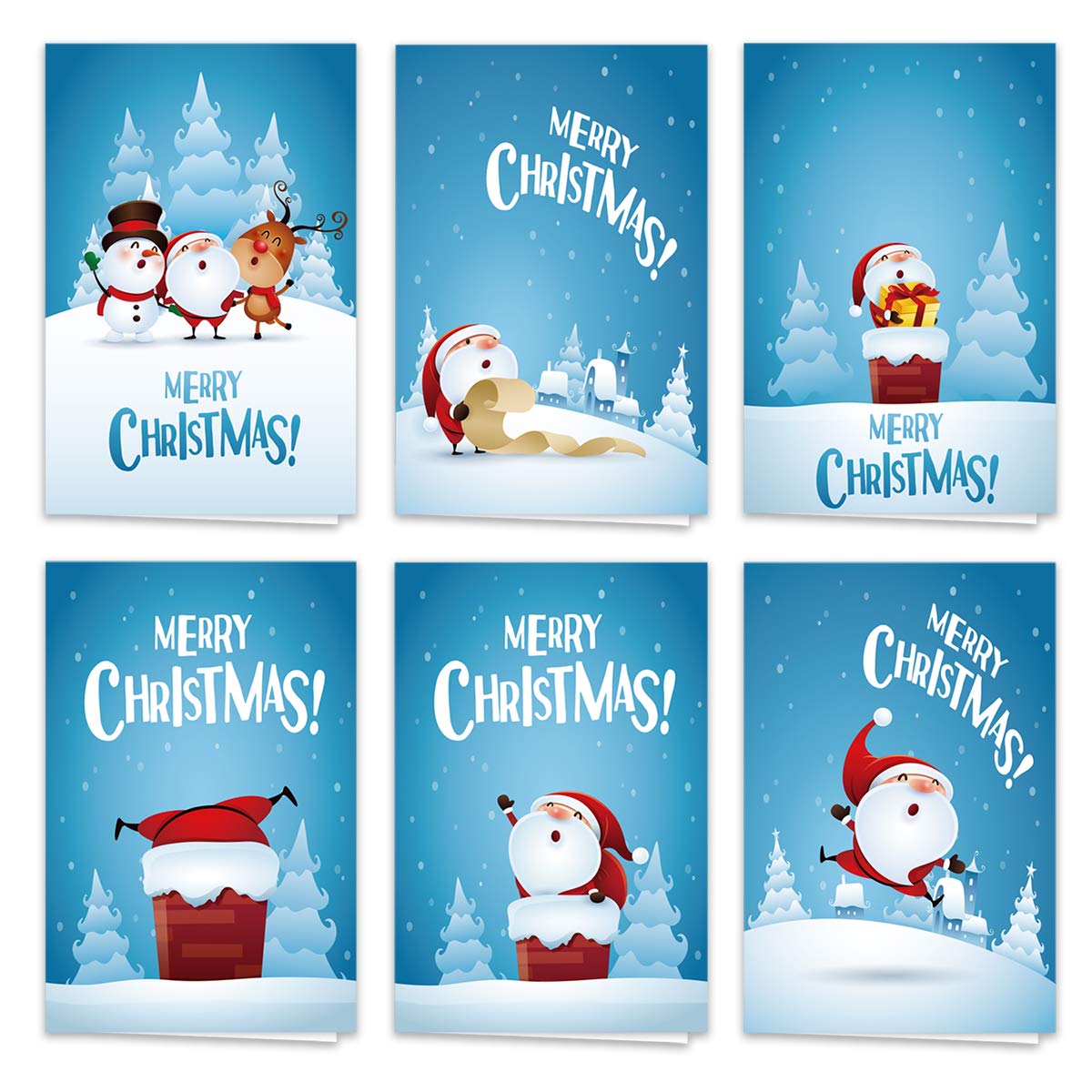36 Pack Cute Cartoon Merry Christmas Cards, with 36 White Envelopes and 36 Stickers, 6 Design and 6 of Each Design