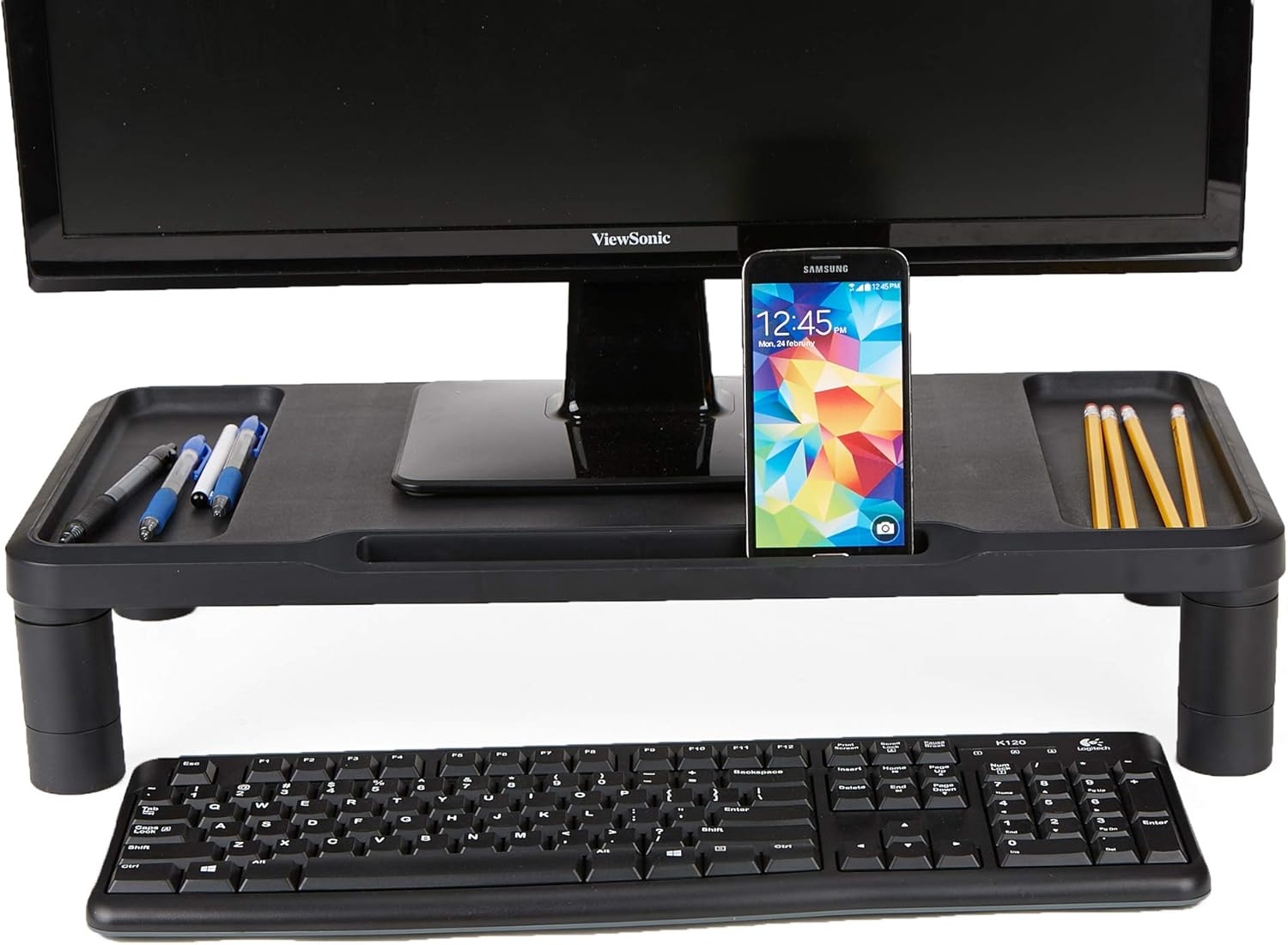 Mind Reader LGPLMONST-BLK Monitor Stand, Durable Plastic Monitor Riser, for Computer Monitor, Laptop, PC, MacBook, Black