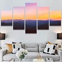 SIGNWIN 5 Panel Canvas Wall Art Sunset in The Mountains for Home Decorations Ready to Hang - 60