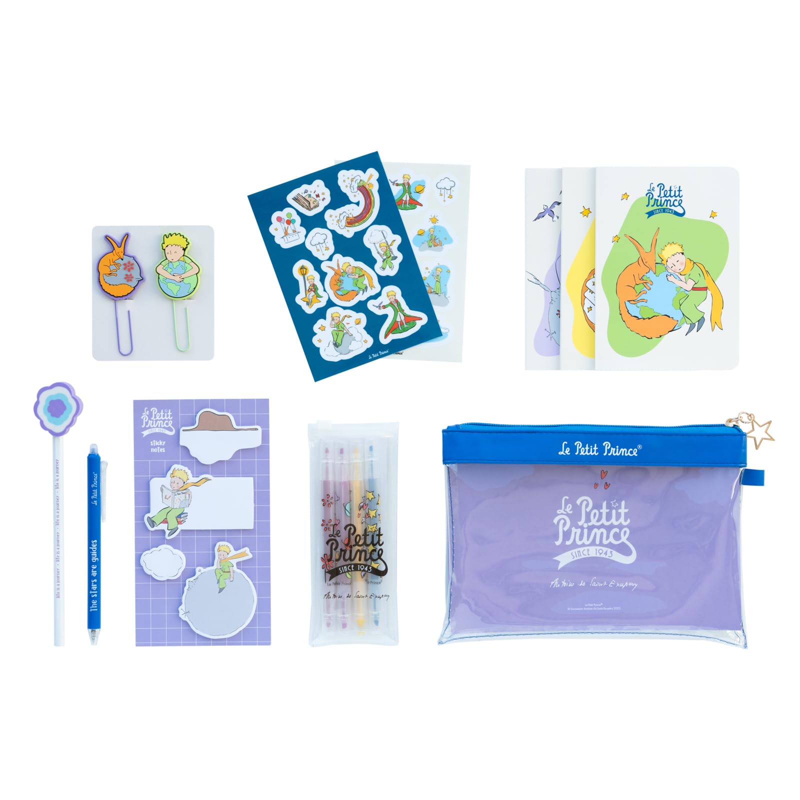 Grupo Erik Stationery Set - The Little Prince Gifts | Pencil Case With A6 Notebooks, Highlighters, Sticky Notes, Paper Clips, Stickers, Pen, Pencil | Le Petit Prince, Cute Stationery Gifts
