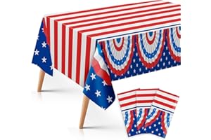 SCIONE 3 Pack 4th of July Tablecloth, Patriotic American Flag Tablecloth, Plastic Disposable Rectangle USA Star Stripe for Memorial day, 54" x 108" Fourth of July Independence Day Decorations