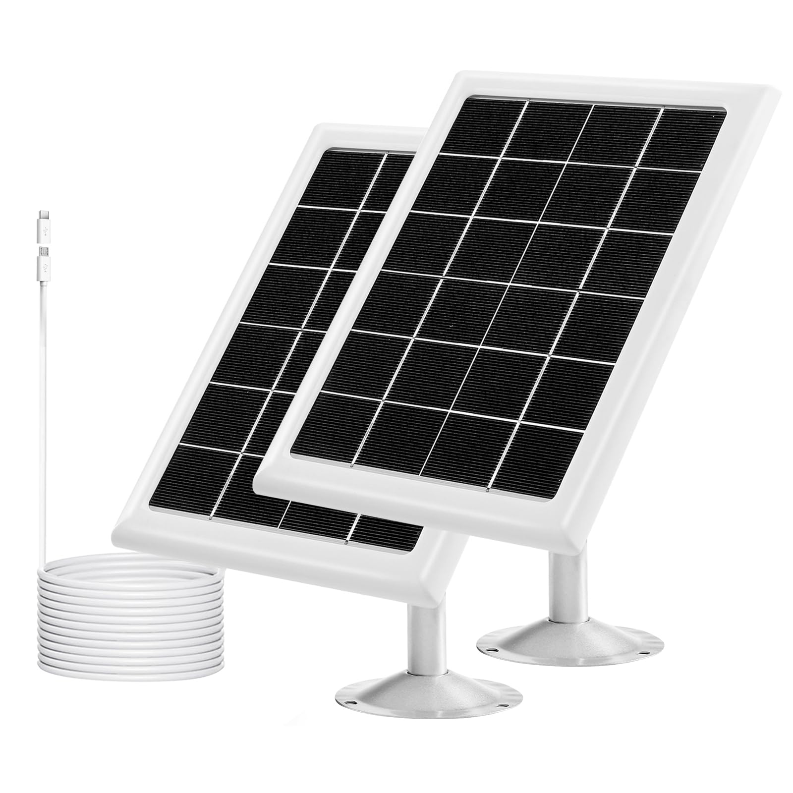 Photo 1 of 6W Solar Panel for Security Camera, Compatible withArlo Essential 2K Outdoor(2nd Gen)/Essential XL Camera(2nd Gen)/Essential Spotlight, USB C and Micro USB Plug, Weatherproof (2Pack)