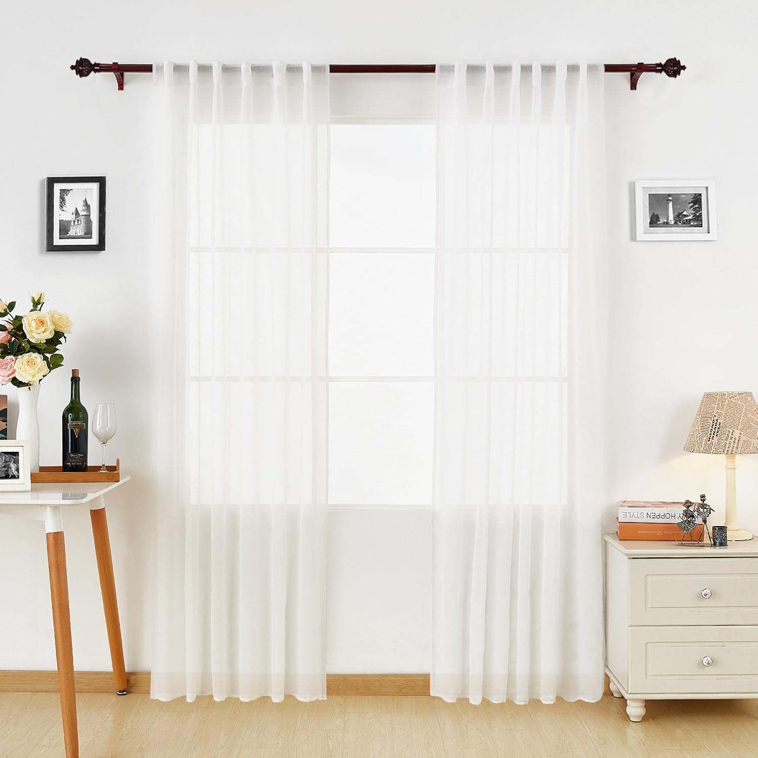 Amazon Com Deconovo White Sheer Curtains Rod Pocket Linen Look