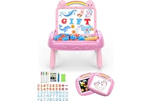 QRYTOI Unicorn Gift for 1-2 Years Old Girl, Girl Toys with Magnetic Letters and Numbers, Portable Doodle Board Easel, Learning and Educational Toy for 1-2 Years Old Girls (Pink)