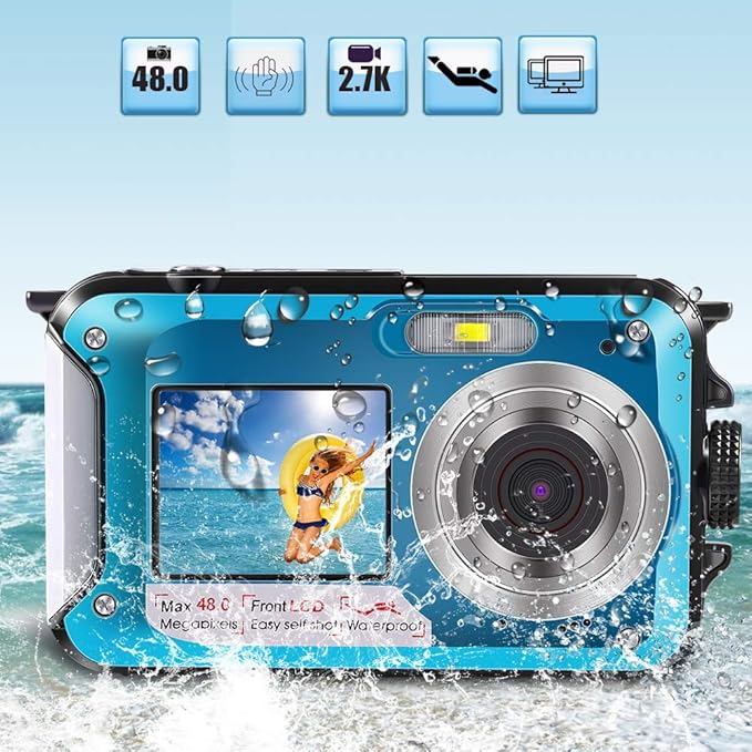 Underwater Camera for snorkeling, Waterproof 2.7K 48MP