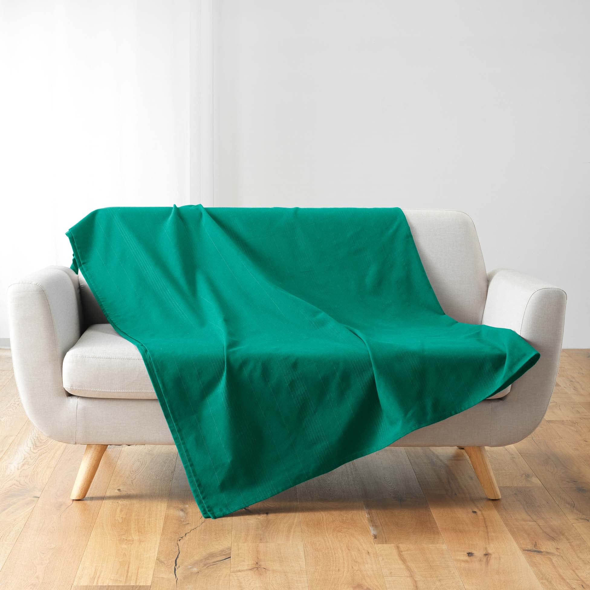Douceur d'Intérieur, Lucile Emerald Plain Polycotton Plaid 180 x 220 cm — image 1