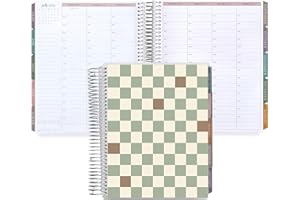 Erin Condren 7x9 Coiled Life Planner (July 2024 - June 2025) - Simple Checkered (fern&wheat) Classic Cover, Hourly Layout, Bold Blooms Theme, Platinum Coil