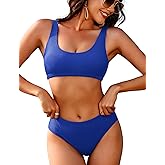AI'MAGE Women Ribbed Bikini Sets Sporty Swimsuits Scoop Neck Two Piece Bathing Suits High Cut Bikini XS-XXL