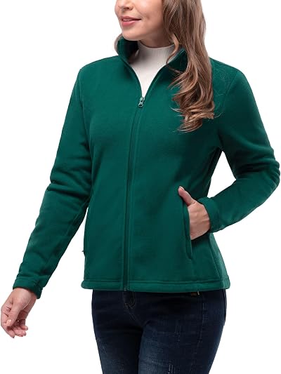 33,000ft Womens Fleece Jacket Full Zip Breathable Lightweight Dark Green L