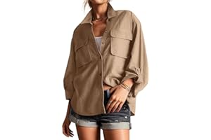 Lepunuo Womens Shacket Long Sleeve Shirt Jacket Button Down Linen Roll-up 3/4 Sleeves Shirts Blouses Tops Streetwear