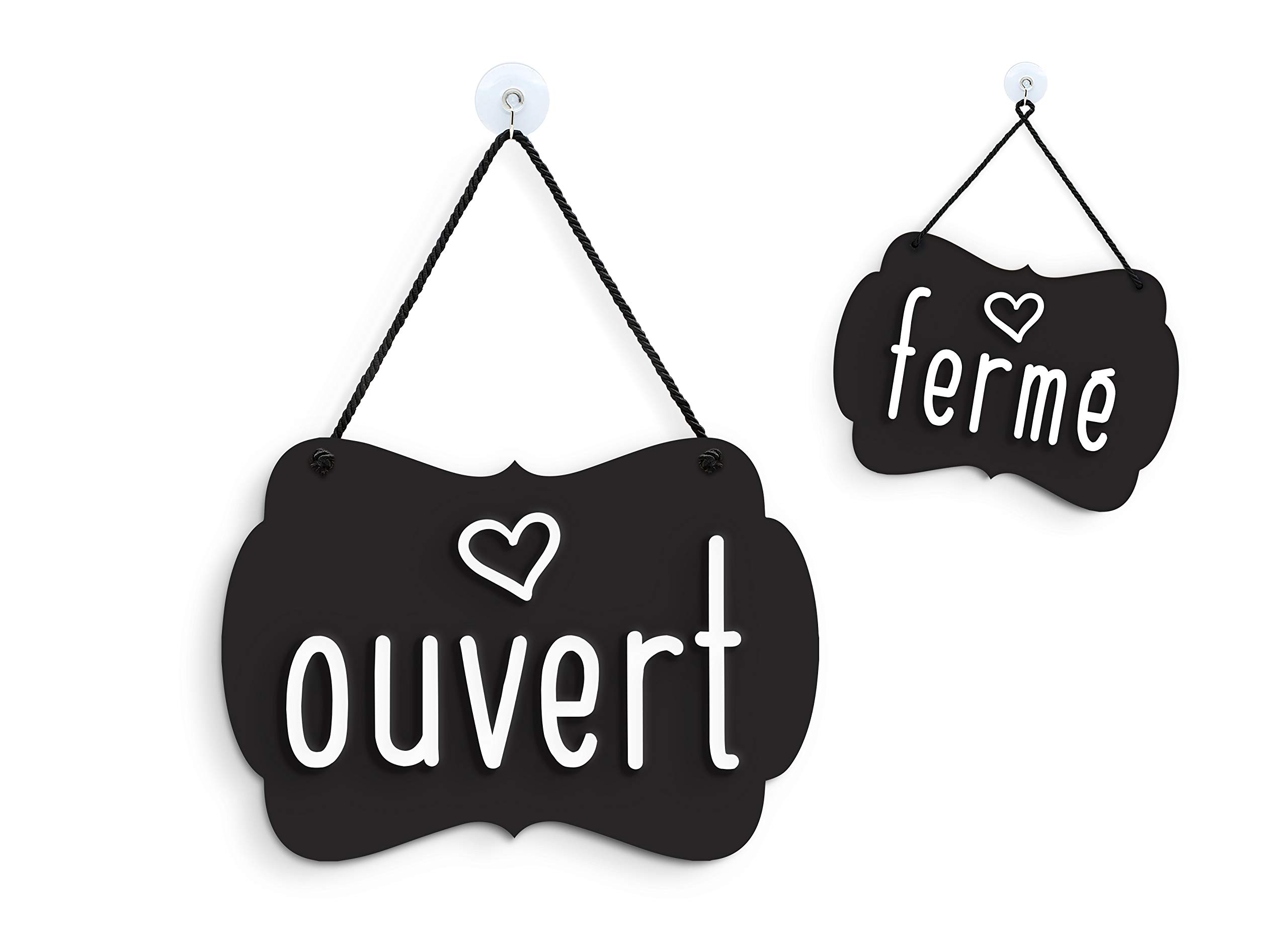 3DP Signs - Shabby Chic Decor Sweety Ouvert/Fermé Door Sign OC29 - Black French Double Sided Hanging Door Plate - Reversible Open Closed Business Shop Window Sign for Bar, Pubs