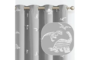 Vangao Grey Blackout Curtains Dinosaur Curtains for Boys Kids Nursery Girls Room Silver Dino Foil Print Thermal Insulated Grommet Top Window Drapes 63 Inches Length 2 Panels
