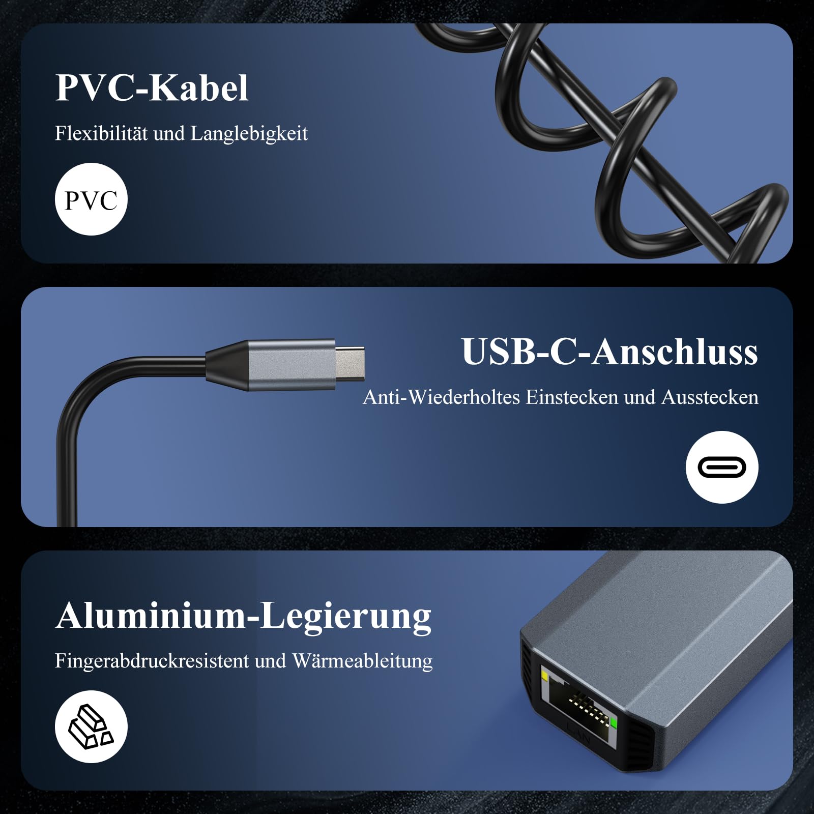 Minthouz USB LAN Adapter,5G Ethernet Adapter,Aluminium RJ45 USB C auf Netzwerkadapter für Dell/HP/Mac,Thunderbolt 4/3 LAN Ethernet Stecker mit 10G Spec für NAS Windows, MAC, Linux 5
