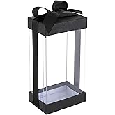 Hammont Clear Gift Box - 6 Pack for Gifts, Cakes, Cookies & Party Favors - Boxes With Base, Lid & Ribbon - Versatile Cake Box Solution (7.5"x3.75"x2.5" Black)