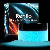 Renfio Glow Powder, 3.5oz 100g Glow in The Dark Face Paint Mica Powder, Fluorescent Luminous Resin Pigment Dye for Resin Supplies, Gel Nail Polish, Slime, Art Painting, Halloween Party - Blue