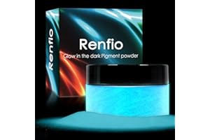 Renfio Glow Powder, 3.5oz 100g Glow in The Dark Face Paint Mica Powder, Fluorescent Luminous Resin Pigment Dye for Resin Supplies, Gel Nail Polish, Slime, Art Painting, Halloween Party - Blue