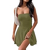 MEROKEETY Women's 2026 Summer Strapless Tube Dress Sexy Off Shoulder Ruffle Tiered Flowy Mini Dresses