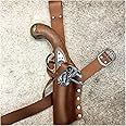 HLGQ Medieval Pistol Gun Holster, Renaissance Pirate Clothing Accessories, PU Leather Flintlock Holder, Leg Thigh Harness Gear,Brown