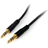 15 ft Slim 3.5mm Stereo Audio Cable - M/M, Black | Gold Plated Connectors