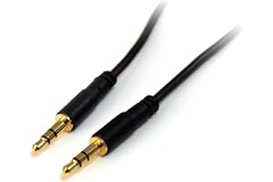 StarTech.com 15 ft. (4.6 m) 3.5mm Audio Cable - 3.5mm Slim Audio Cable - Gold Plated Connectors - Male/Male - Aux Cable (MU15MMS), Black