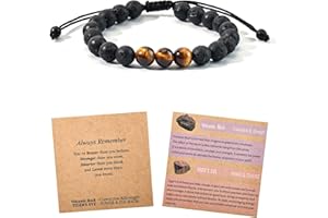 APERCEVOIR Adjustable Tiger Eye Bracelet Gift for Teen Boys - Christmas Valentine’s Birthday Easter Rakhi Gift for Brother with Blessing Card