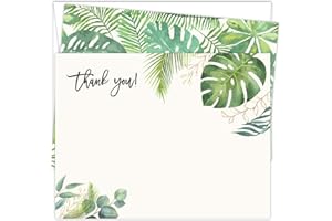 Koko Paper Co Tropical Palm Leaves Thank You Cards | 25 Flat Note Cards and Envelopes | Printed on Heavy Card Stock.
