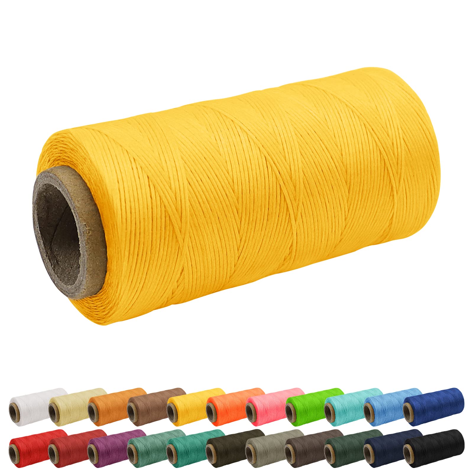 Uiopa 1mm Waxed Thread, 260m 150D Leather Sewing Thread, Hand Stitching Flat Waxed Cord for Leather Craft, Bookbinding, Shoes Repairing, Yellow Cord