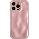 Caseative for iPhone 15 Pro Max Case, Pink | Water Ripple Wave Meteorite Bubble Pattern Chrome Plating Soft