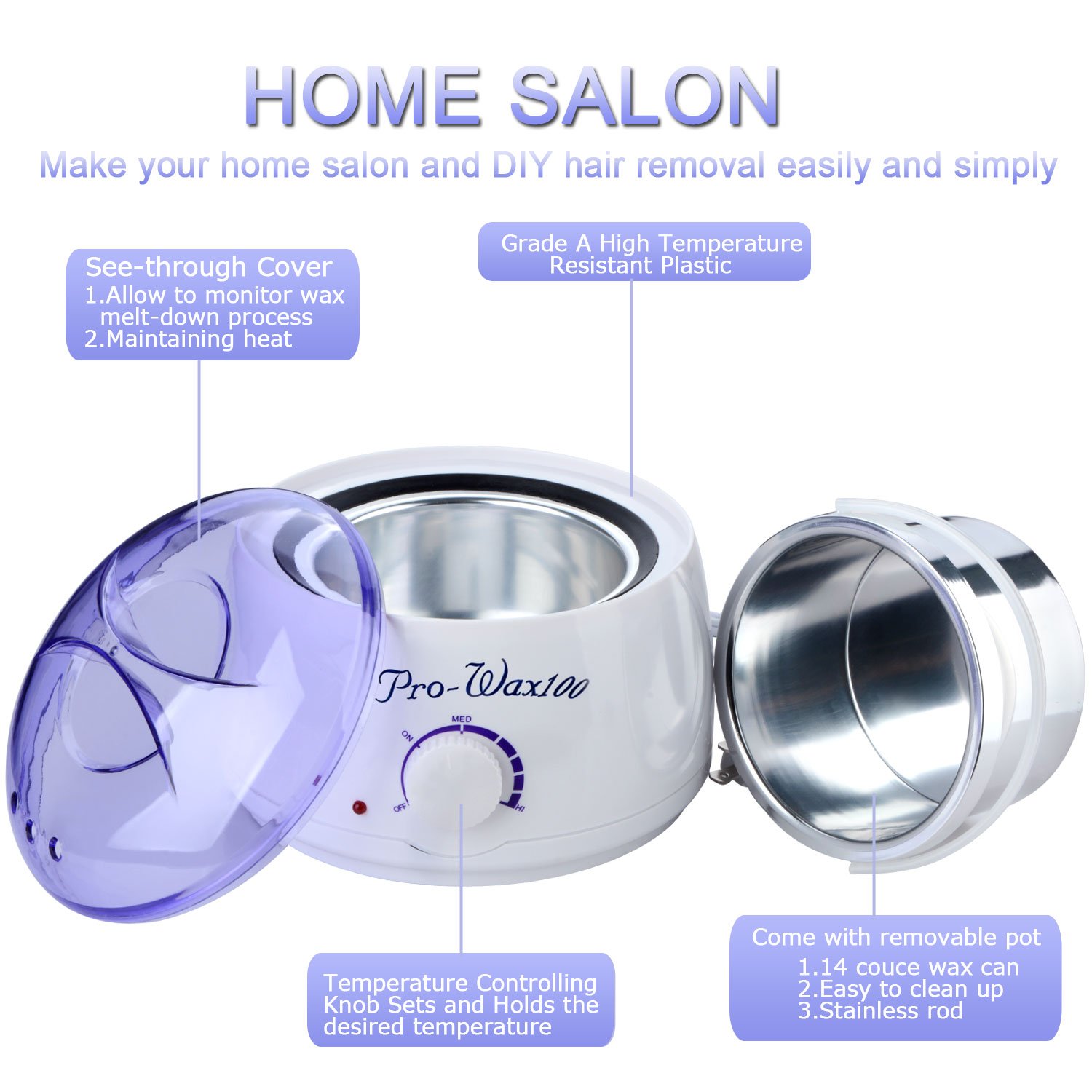 ASDOMO 500CC Portable Electric Hair Removal Wax Warmer+10.58 OZ Hair Removal Hard Wax Beans+10PCS Wax Applicator Sticks