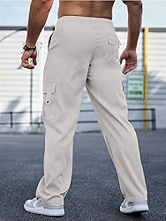 PLEPAN Men's Casual Cargo Pants with Drawstring