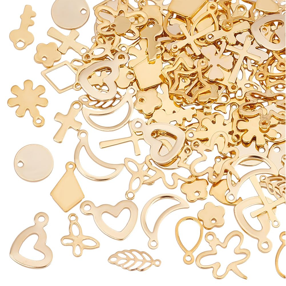 UNICRAFTALE about 120pcs Jewelry Making Charms 20 Styles Stainless Steel Golden Charm Heart Key Moon Star Mixed Bulk Metal Charms for DIY Necklace Bracelet Earring Craft Supplies