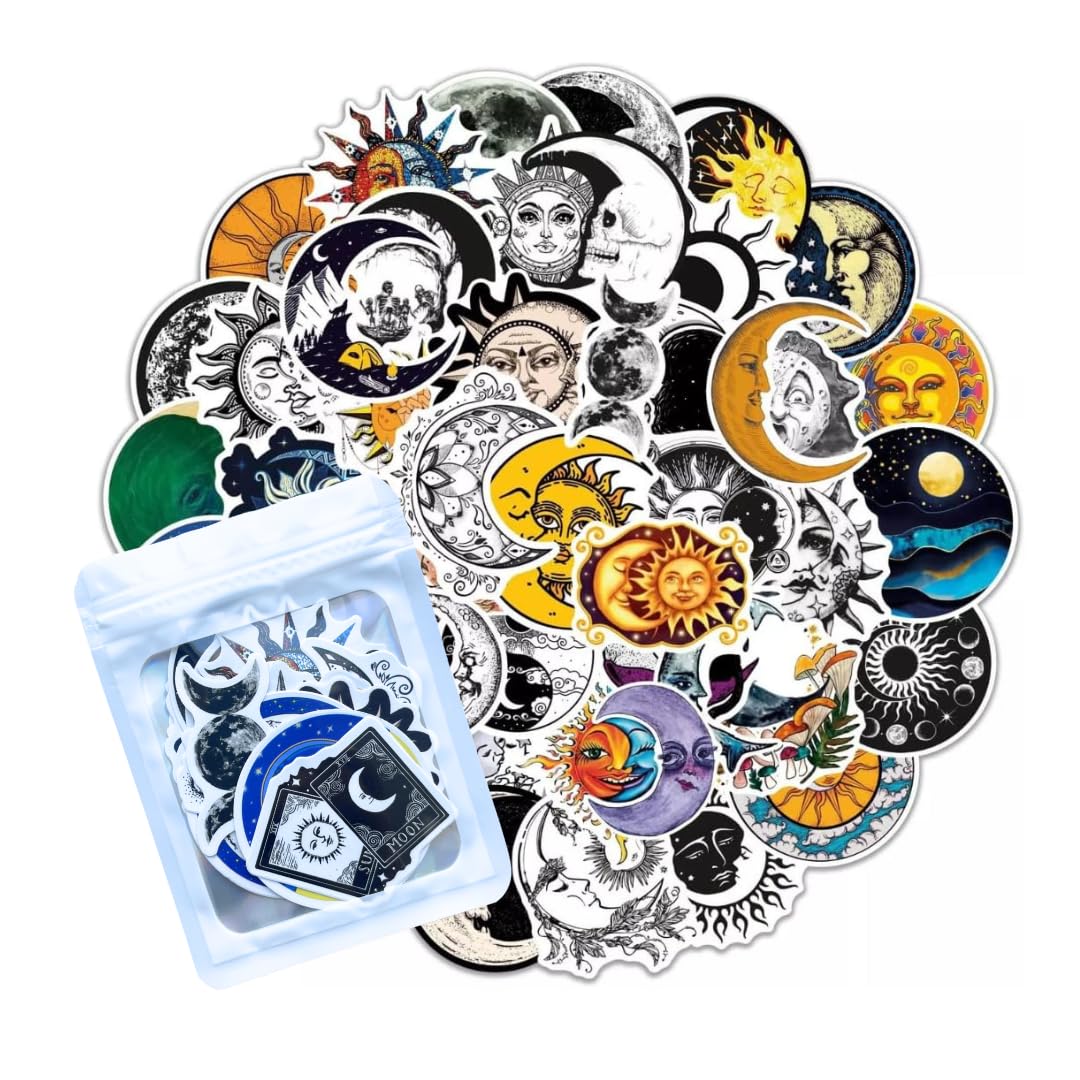 HNTR® Sun and Moon Stickers | 50 Celestial Stickers | Yin Yang Astrology Sticker Pack for Journals, Books & Scrapbooks — image 1