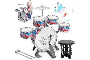 CHADRIGIVS Toddler Drum Set Kids Jazz Drum Kit with Stool Musical Instruments Toys Birthday Chirstmas Easter Gifts for Boys Girls Aged 3 4 5 Year Old