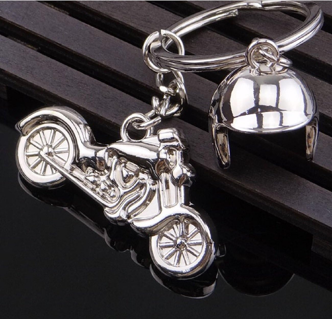 Sportigo ® motorbike with motorcycle helmet keychain in silver/key pendant biker motorcyclist chopper gift idea - Image 3