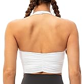 Lavento Women's Halter Sports Bra Pleated Longline Padded Yoga Crop Bras Top
