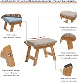 Aibiju Wooden Footstool with Removable Cover 4 Beech Legs Beige Cushion view 5