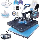 HORGELU Upgraded 5 in 1 Heat Press Machine 15x15 Inch Heat Transfer Machine 360-Degree Swing Away Multifunction Digital Sublimation Combo Heat Press for T Shirt Mug Hat Plate 110V Black Blue