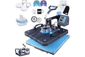 HORGELU Upgraded 5 in 1 Heat Press Machine 15x15 Inch Heat Transfer Machine 360-Degree Swing Away Multifunction Digital Sublimation Combo Heat Press for T Shirt Mug Hat Plate for Commercial Home 110V