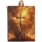 VANZEV Christian Blanket,Lion and Lamb Flannel Throw Blankets,Soft Warm Lightweight Cozy Plush Sunset Cross Throws for Bedroom Sofa Home Decor Gifts for Women Girls 50"x60"