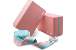 Tumaz Yoga Blocks 2 pack or Yoga Blocks with Strap - Supportive & Non-Slip Surface Exercise Blocks, High Density, Lightweight EVA Foam Yoga Blocks, Yoga Brick for All Yogi