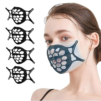 3D Silicone Face_Mask Bracket for Comfortable Wearing, Inner Support Frame Face Holder Stand Frame Inserts Keep Fabric Off Mouth Cool Lipstick Protection Reusable&amp;Washable for Women&amp;Men Black (4PCS)