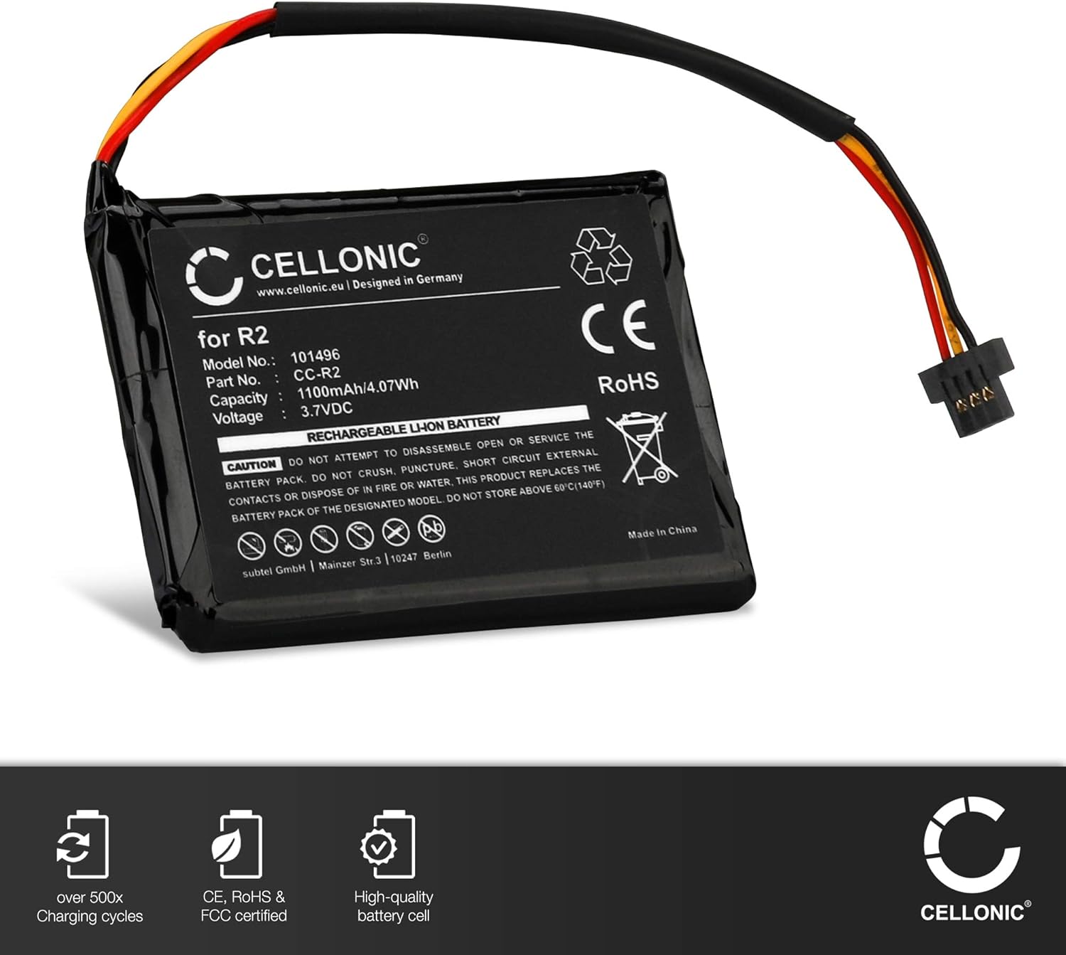 CELLONIC® GPS Battery Replacement for TomTom Pro 4000, XXL 340 AHA11110003, 6027A0090721, FLB0920012619, FMB0829021142, R2 800mAh SatNav Sat Nav Replacement Battery Pack - Image 3