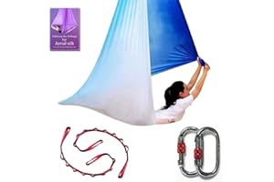 DASKING Deluxe 5m/Set Yoga Swing Aerial Yoga Hammock kit with Daisy Chains O-Ring, Fabric & Guide