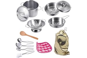 KEJIH Mini Play Pots and Pans Toys for Kids Kitchen Playset Pretend Cookware Utensils Play Set Play Cooking Toys Mini Stainless Steel Cooking Utensils Toys Kitchen Playset Accessories for Boys Girls