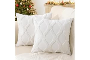 decorUhome Christmas Throw Pillow Covers 18x18 Inch Set of 2, Soft Plush Faux Fur Wool Cream White Couch Pillow Covers, Decorative Neutral Pillow Cases for Bed Sofa Living Room Home Decor
