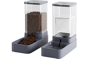 Tokenkuko Automatic Cat Feeder and Water Dispenser with Pet Food Bowl,Gravity Food Feeder and Waterer Dispenser in Set for Small Medium Dog Puppy Kitten Rabbit Bunny Large Capacity(3.8L x 2)