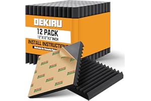 DEKIRU 12 Pack Fast Expand Sound Proof Foam Panels, 2" X 12" X 12" Acoustic Panels High Density, Self-adhesive Wedge Acoustic Foam Fire-Retardant, Sound Proof Panels For Walls For Home Office Studio