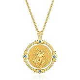 MTMY Birth Flower Necklaces for Women 14K Gold Plated Birth Flower with Birthstone Chunky Reversible Rotatable Disc Pendant Necklaces Jewelry